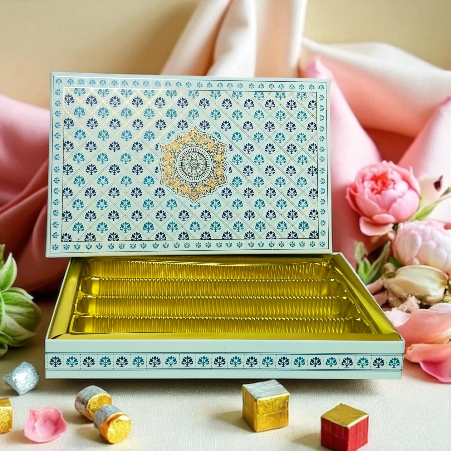 Light Green Pattern Sweet Box with bag (Pack of 10)