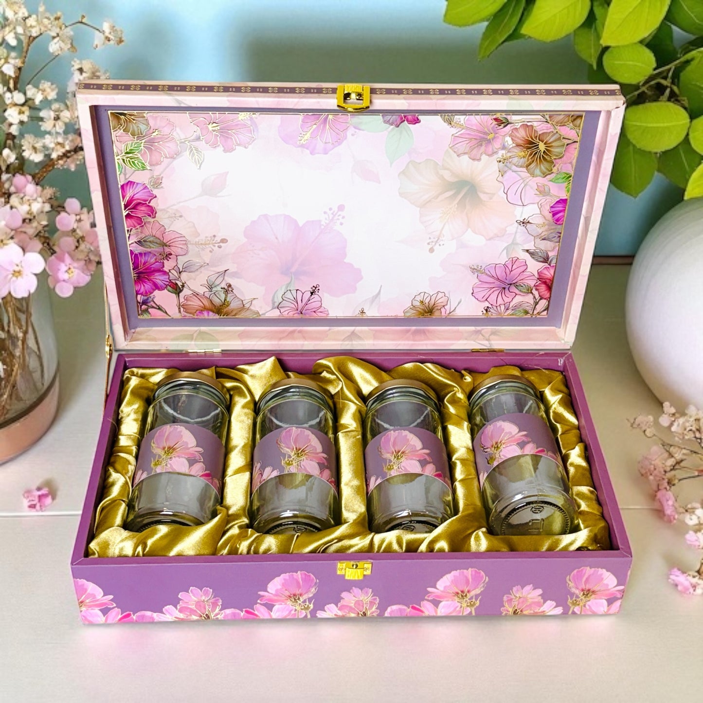 Lavender Floral 4 Jar box (With Bag)