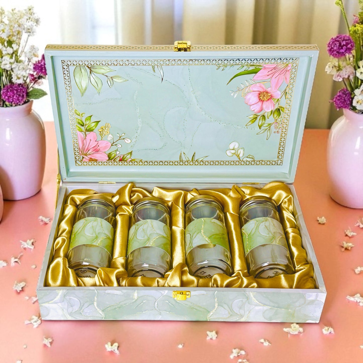 Green Floral 4 Jar box (With Bag)