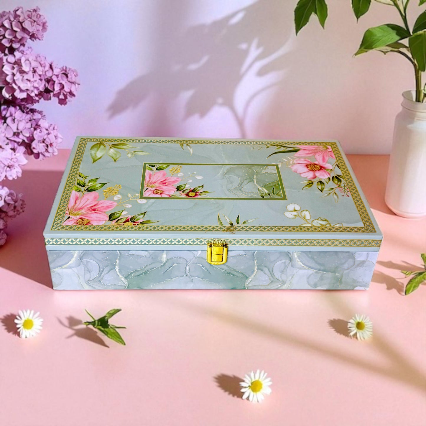Green Floral 4 Jar box (With Bag)