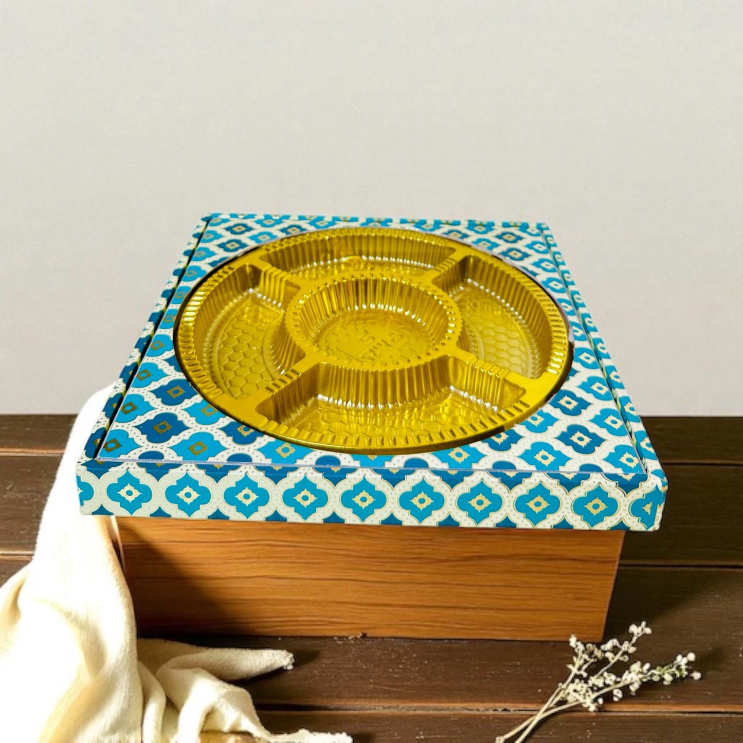 Blue MDF Round Dryfruit Tray (Pack Of 10)
