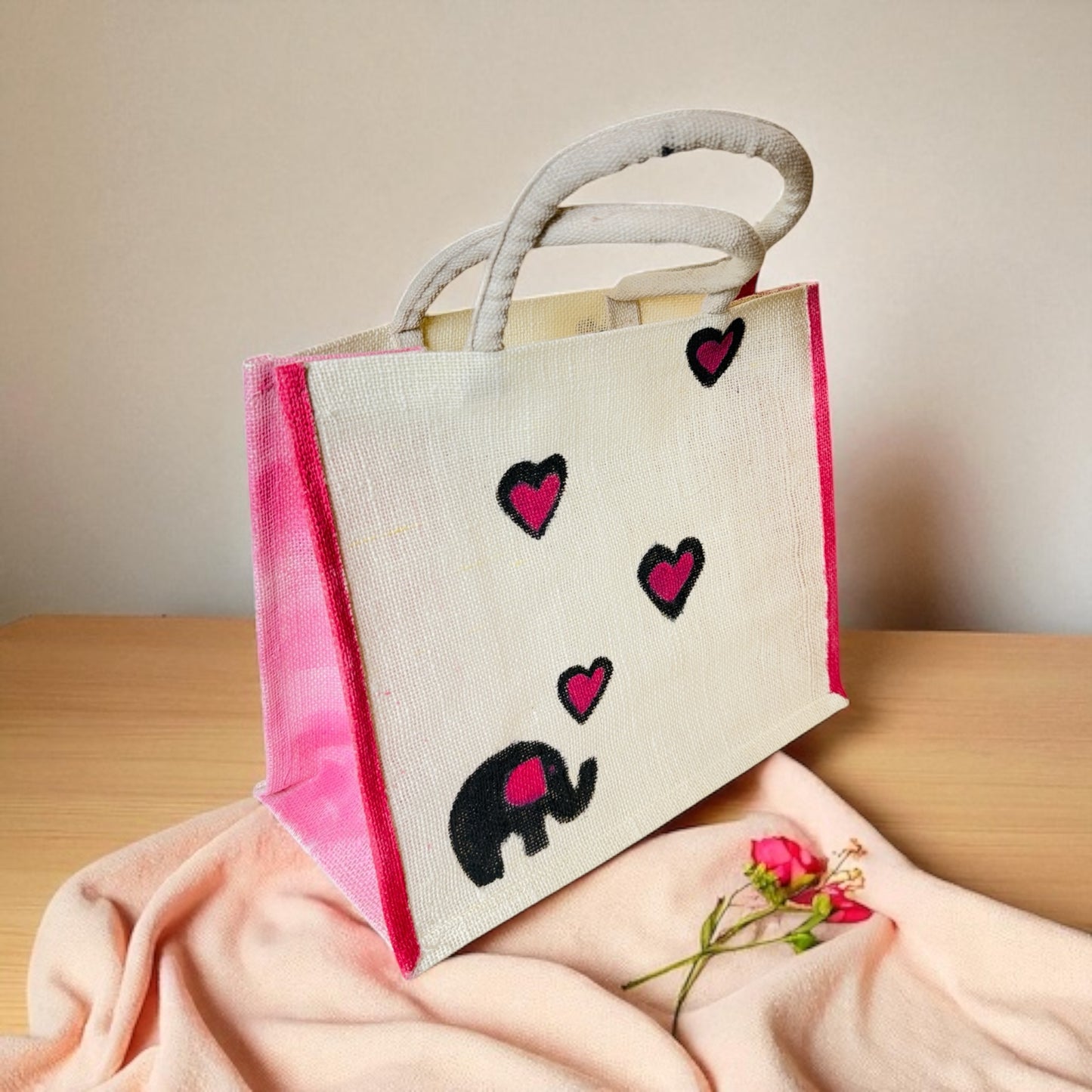 Heart Elephant Jute Bag