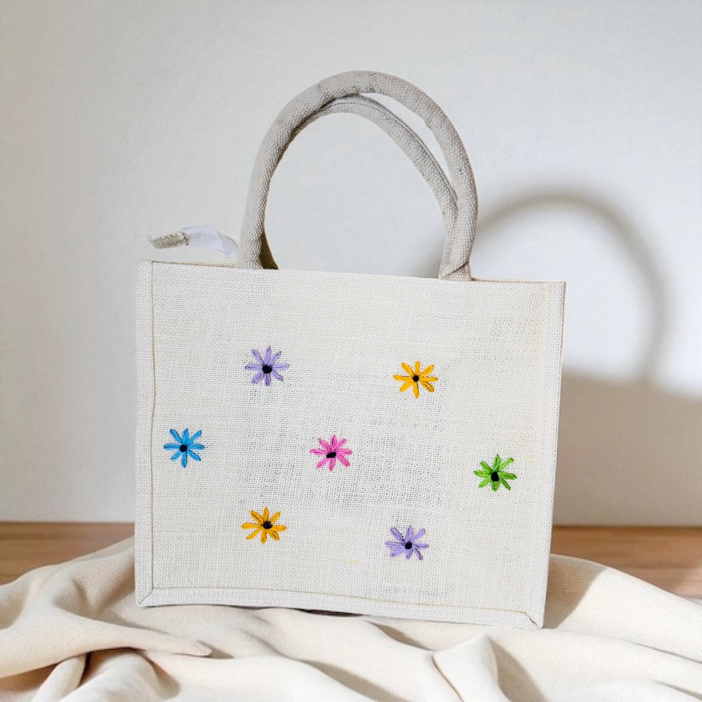 Embroidered Floral Jute Bag