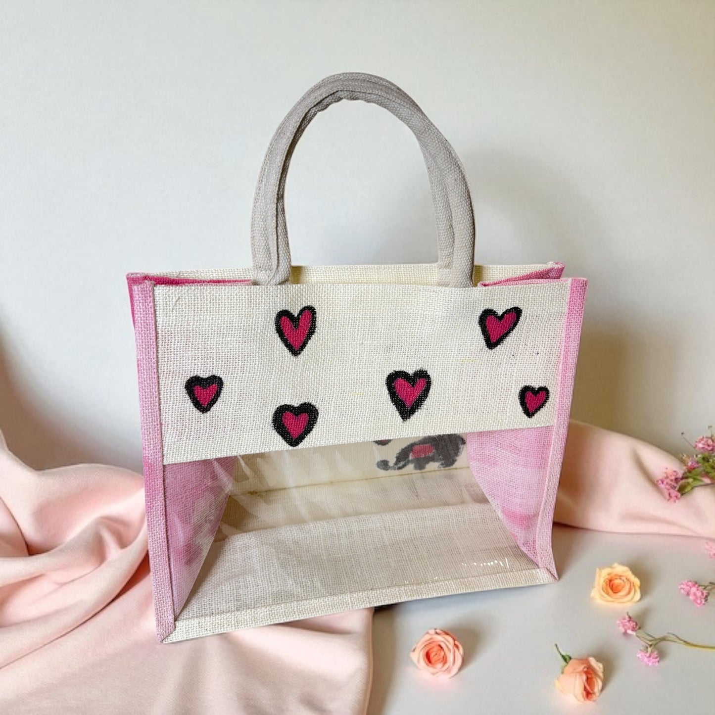 Heart Elephant Jute Bag