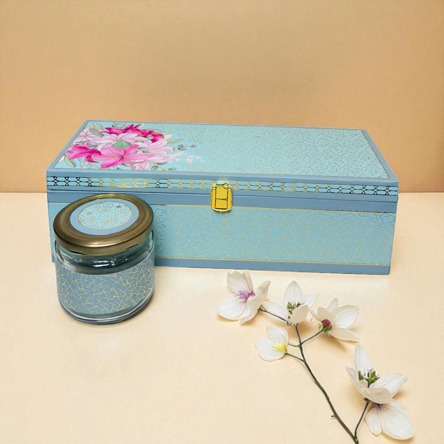 Blue Floral 3 Jar box(With Bag)