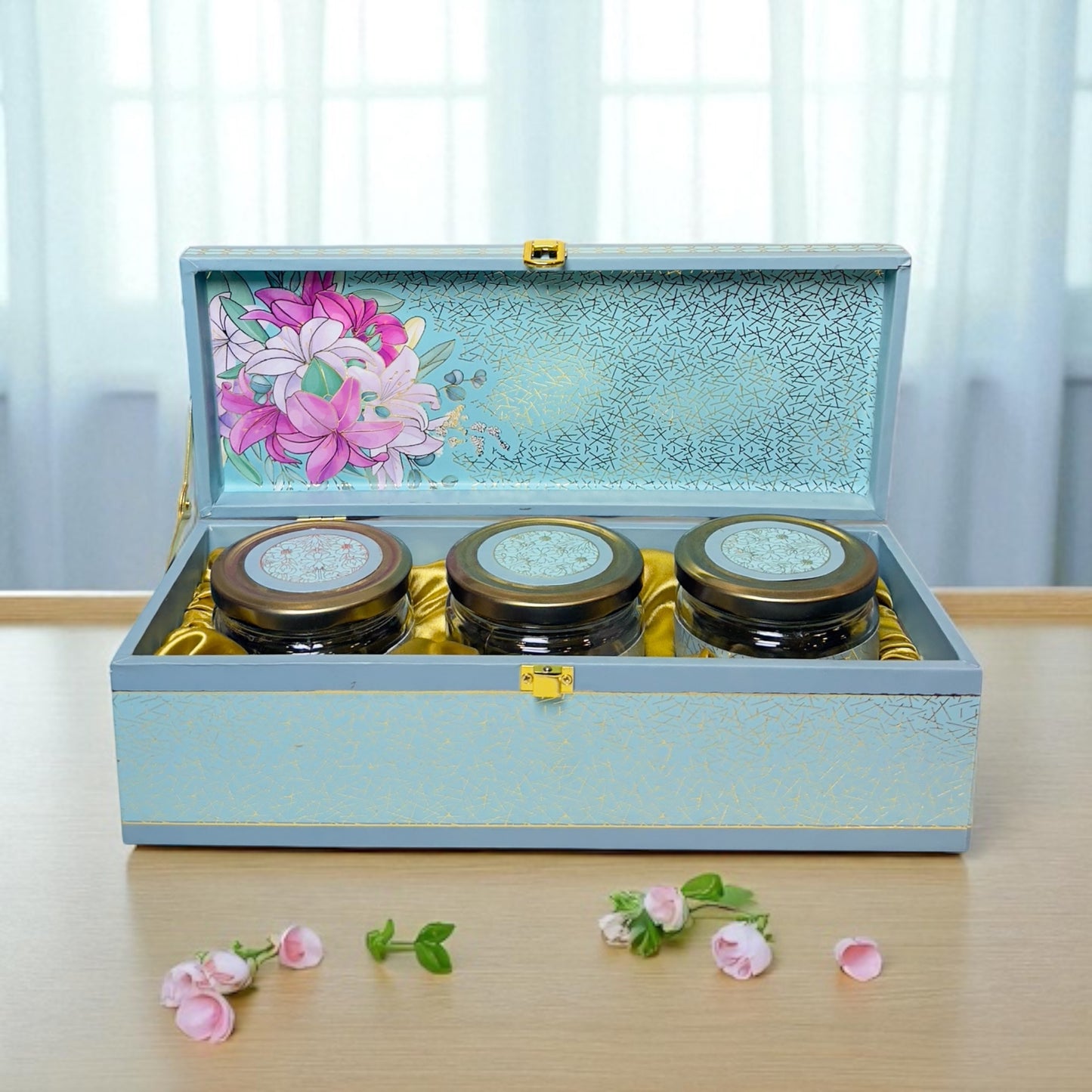 Blue Floral 3 Jar box(With Bag)