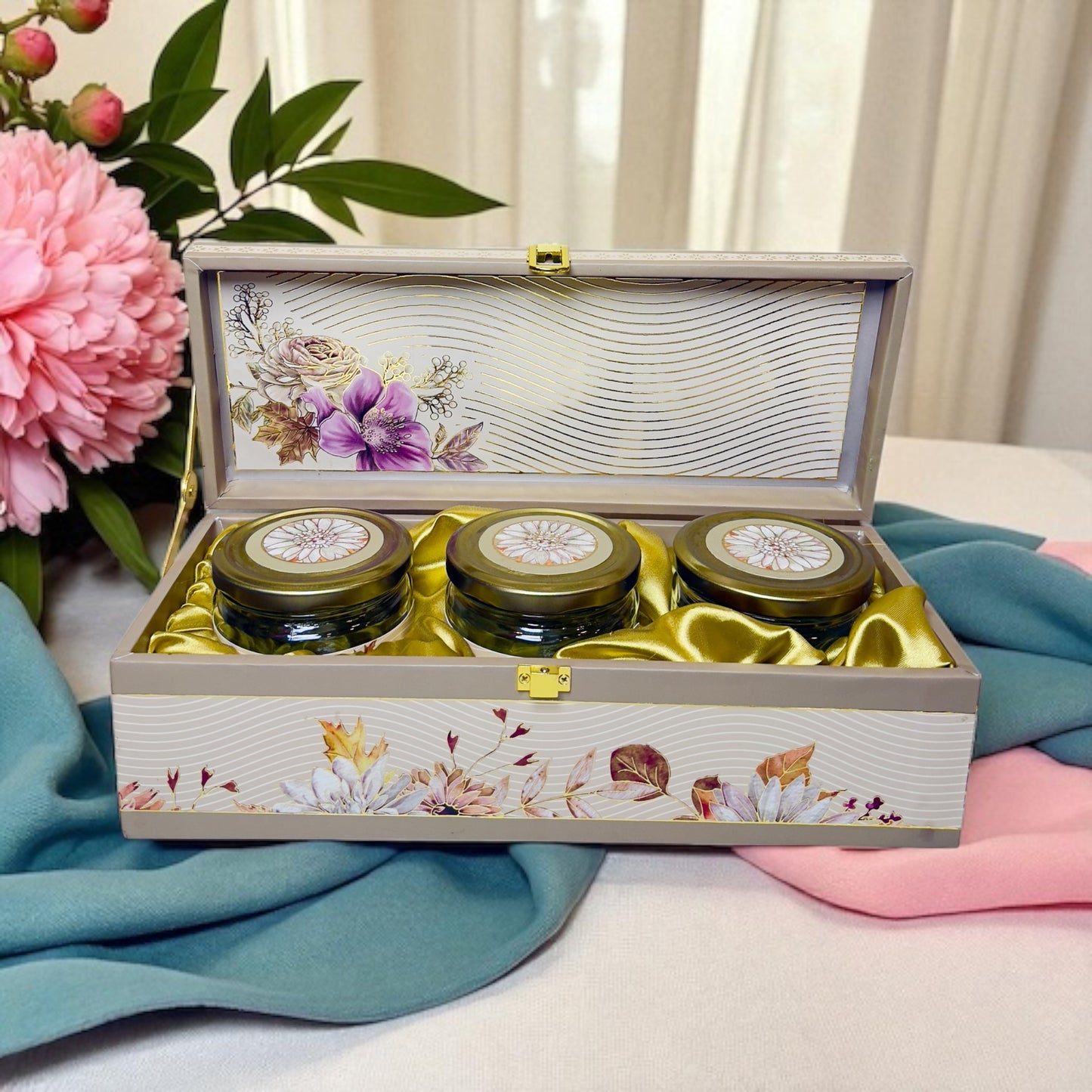 Green Floral 3 Jar box(With Bag)