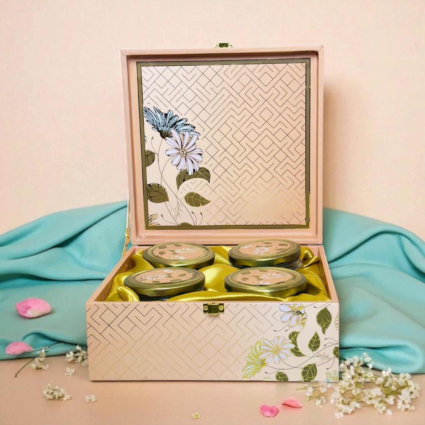 Orange Floral 4 Jar box (With Bag)