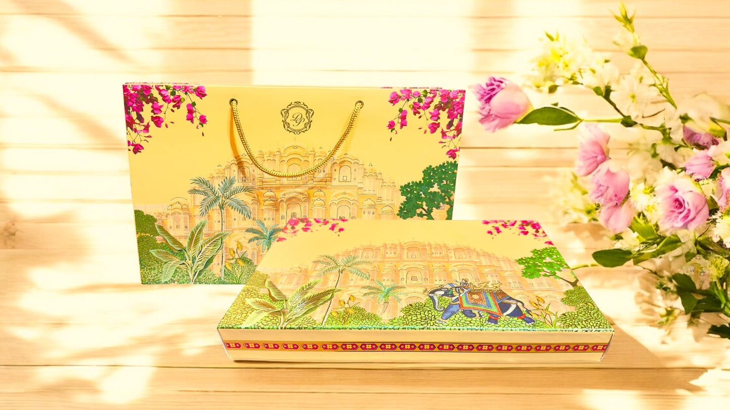 Yellow Hawa Mahal Sweet box with bag(Pack of 10)