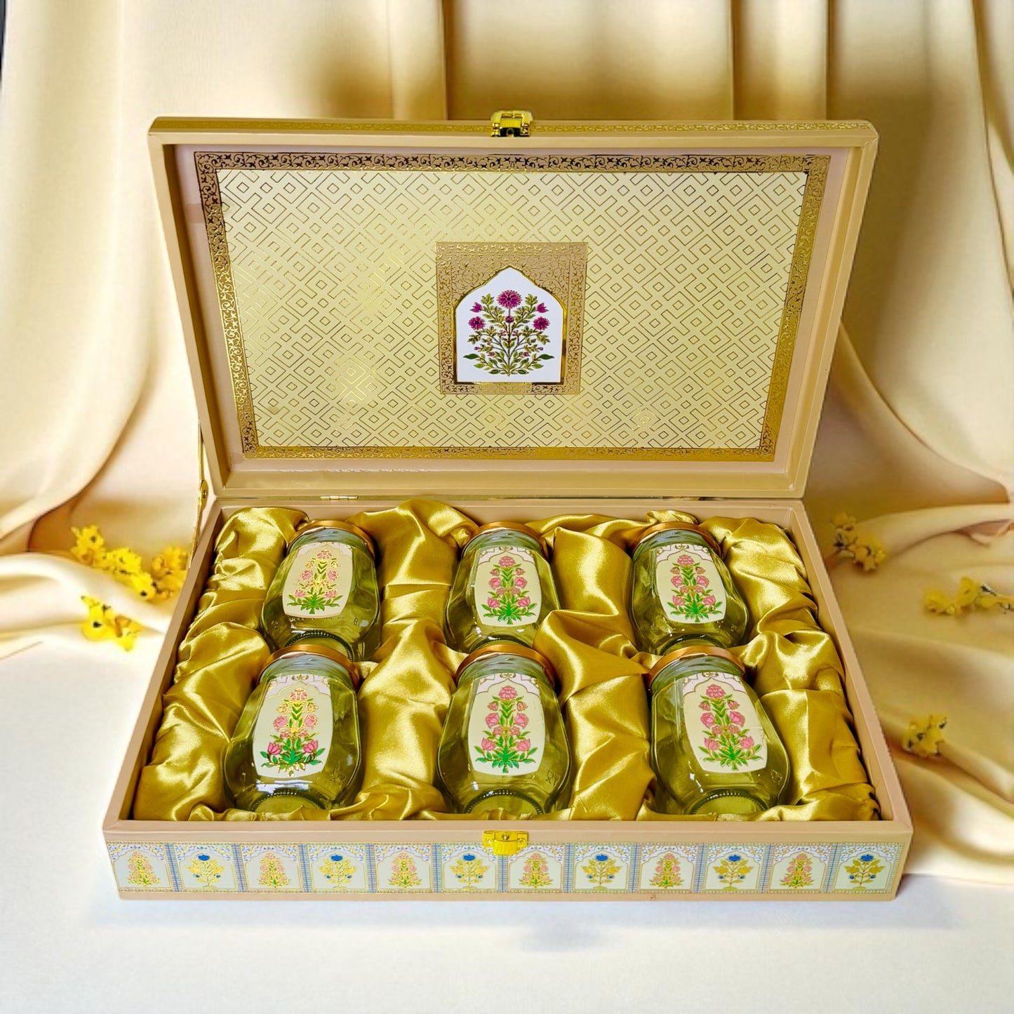 Yellow Floral 6 jar box (with Bag)