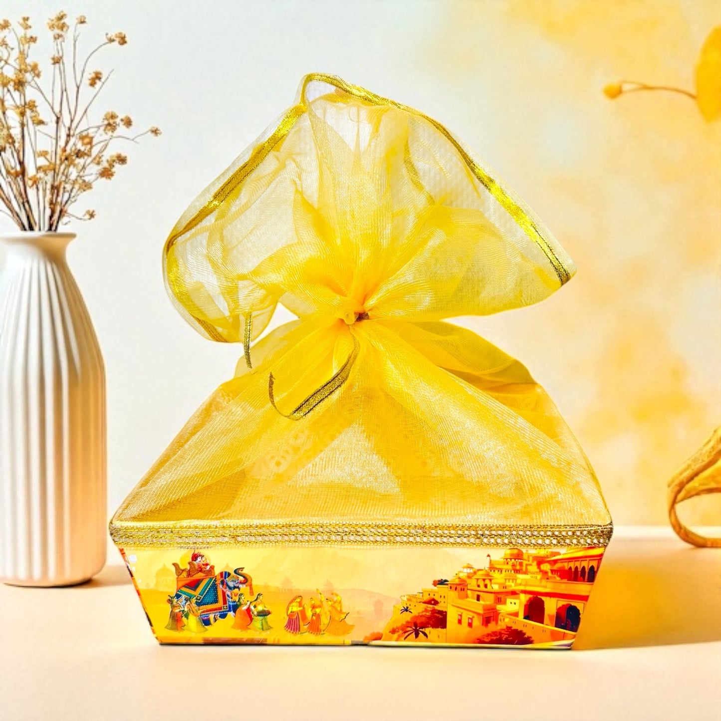 Baraat Square Cardboard Basket with net (Pack of 100)
