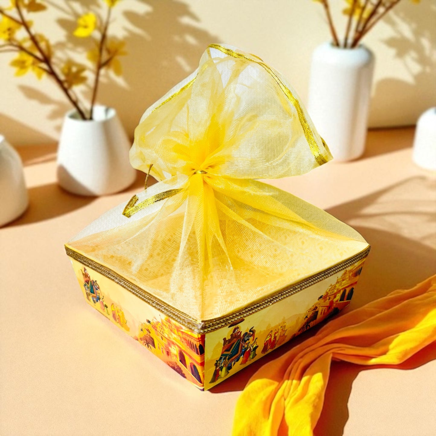 Baraat Square Cardboard Basket with net (Pack of 100)