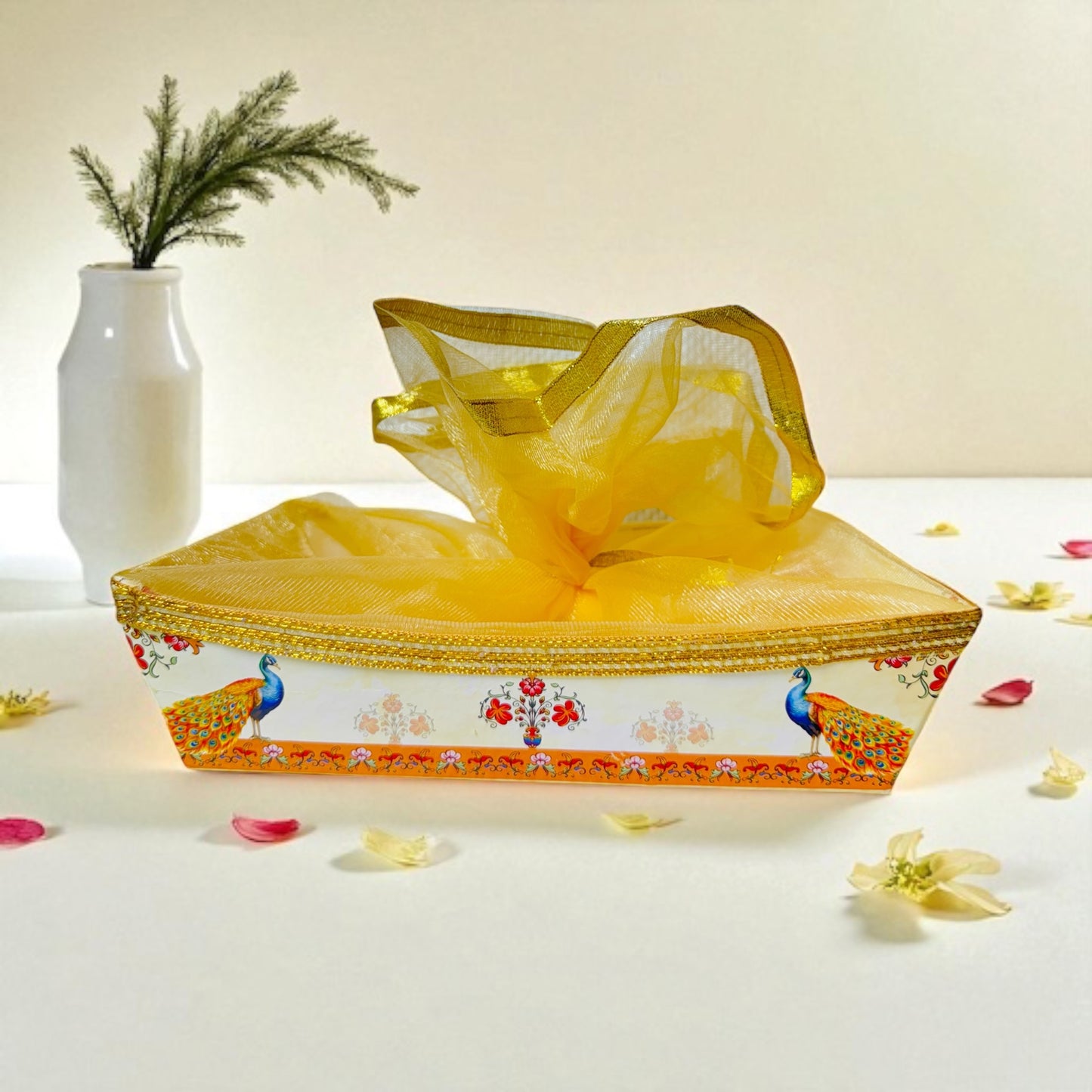 Orange Peacock Boat Cardboard Basket with net (Pack of 100)