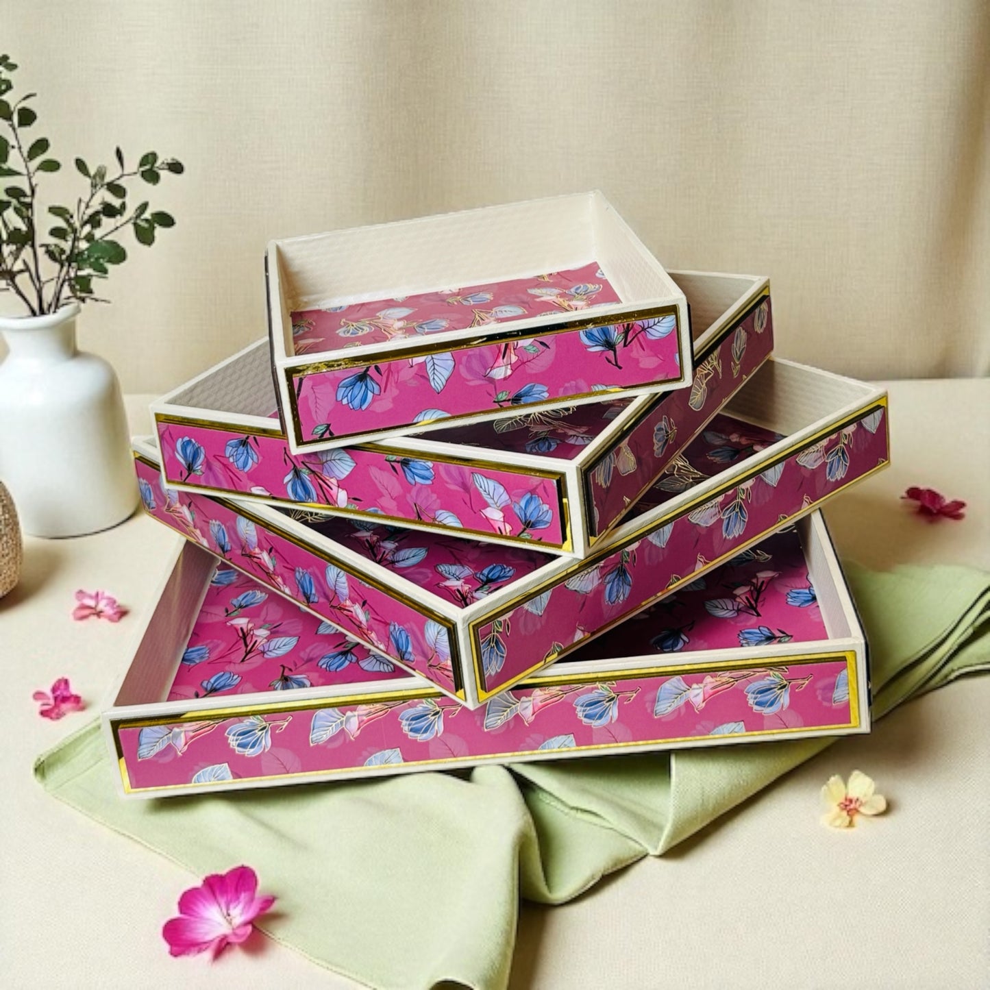 Pink Floral MDF Premium Tray (Pack Of 10)