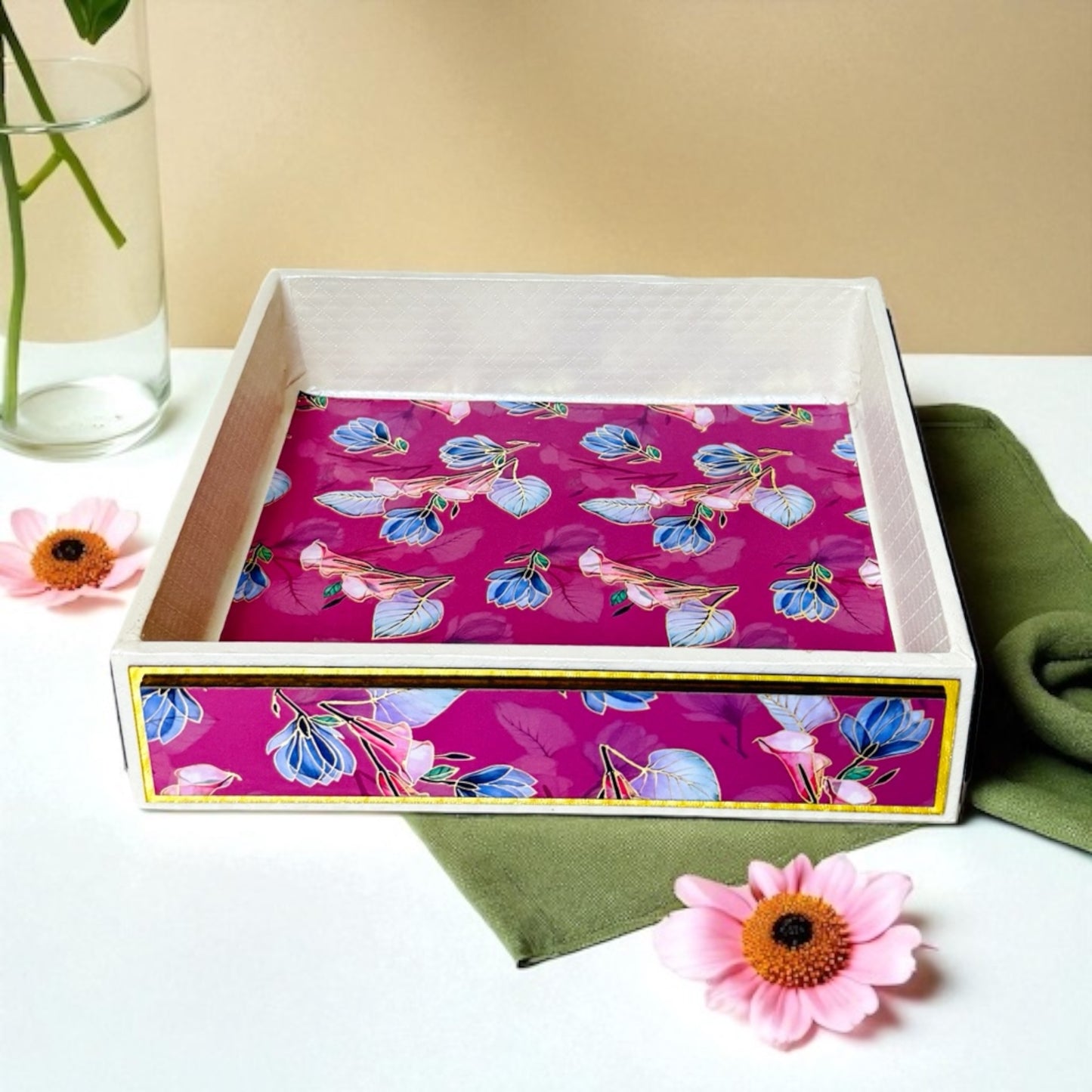 Pink Floral MDF Premium Tray (Pack Of 10)