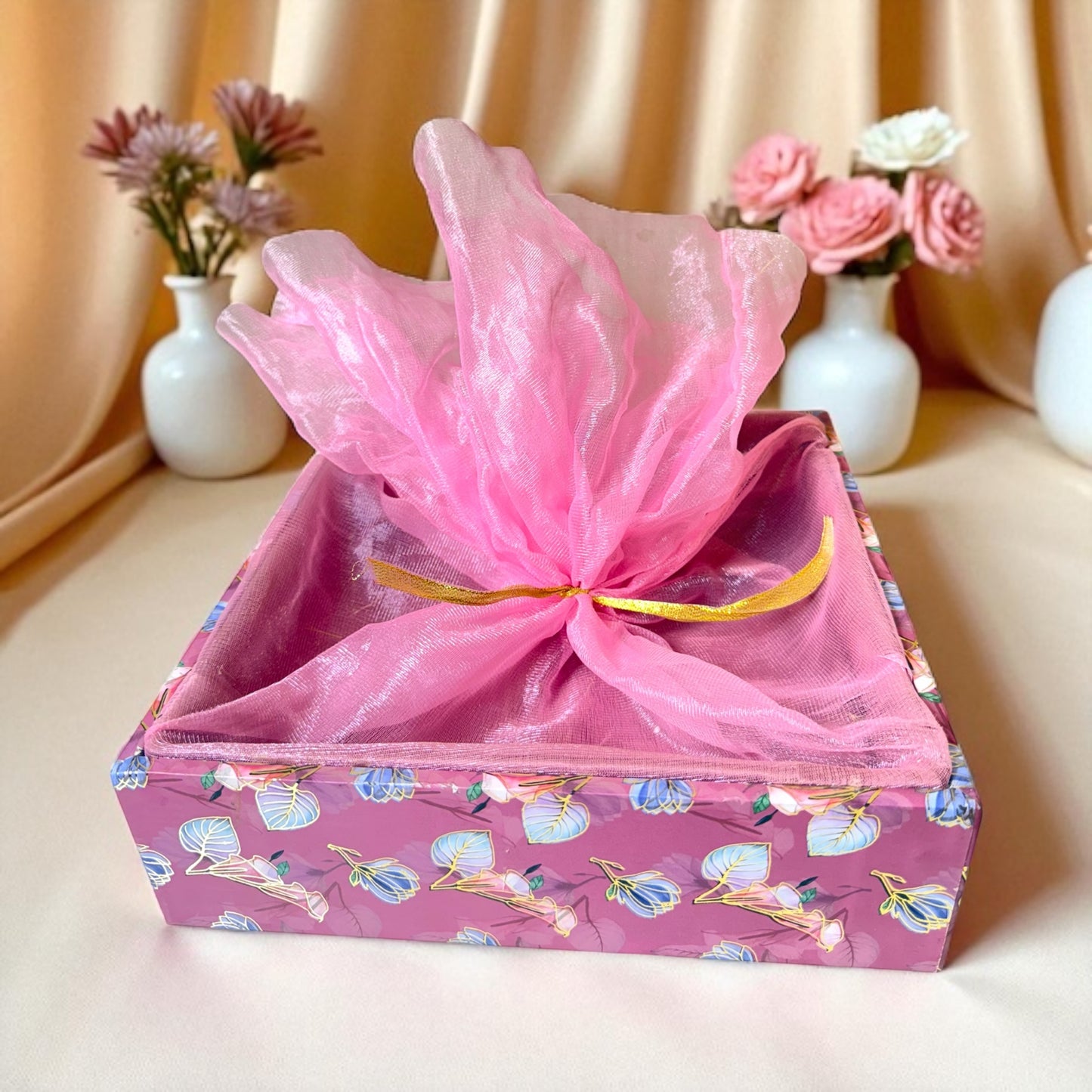 Floral MDF Tray Square with net (Pack Of 10)