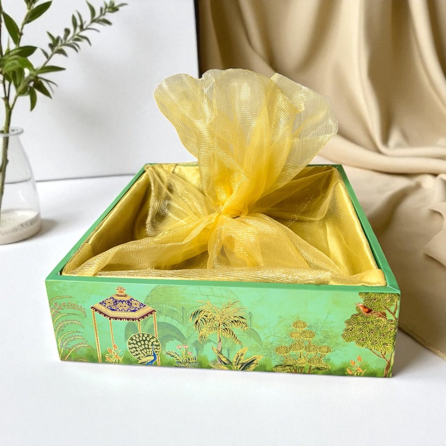 Floral MDF Tray Square with net (Pack Of 10)
