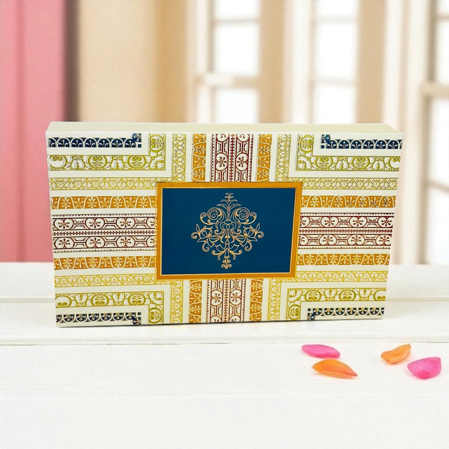 Cream Pattern File Sweet Box with bag (Pack of 10)