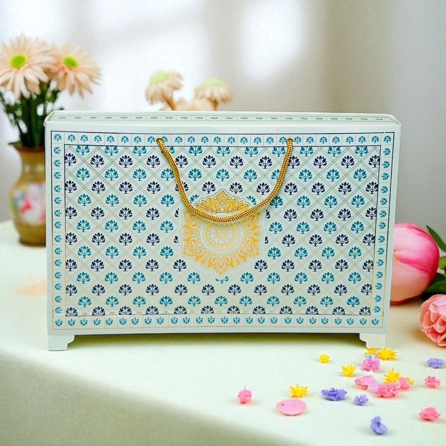 Light Green Pattern Sweet Box with bag (Pack of 10)