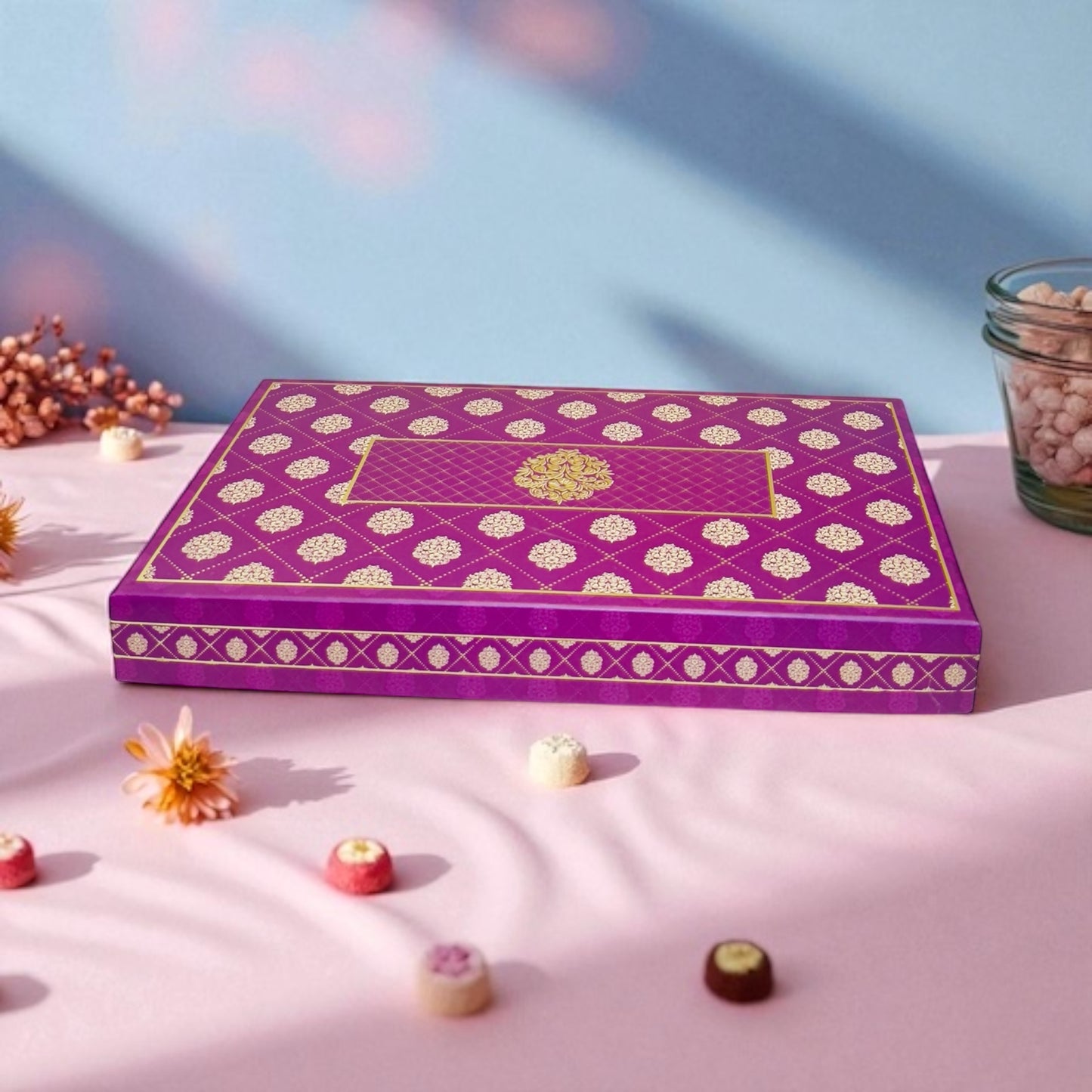 Magenta Pattern Sweet Box with bag (Pack of 10)