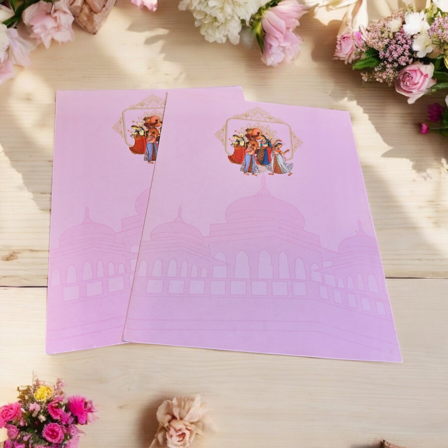 Pink Radha Krishna Wedding Card