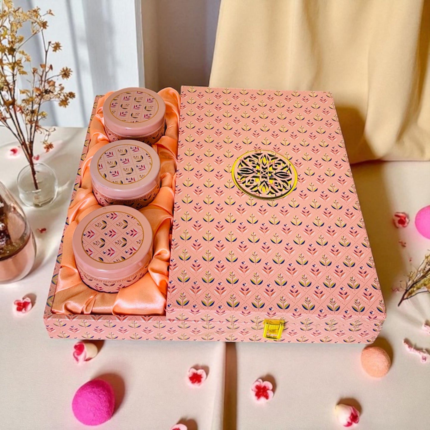 Pink Pattern 3 Jar Hamper