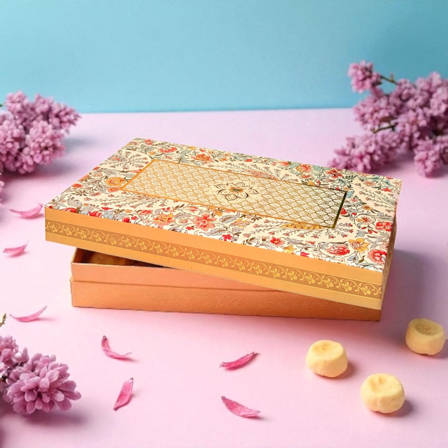 Cream Floral Sweet Box with bag (Pack of 10)