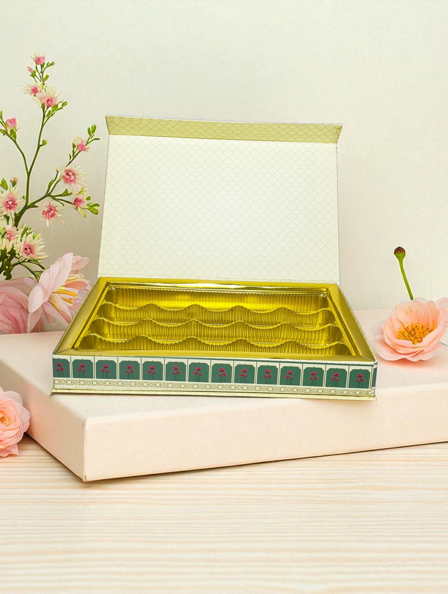 Green Pichwai File Sweet Box with bag (Pack of 10)