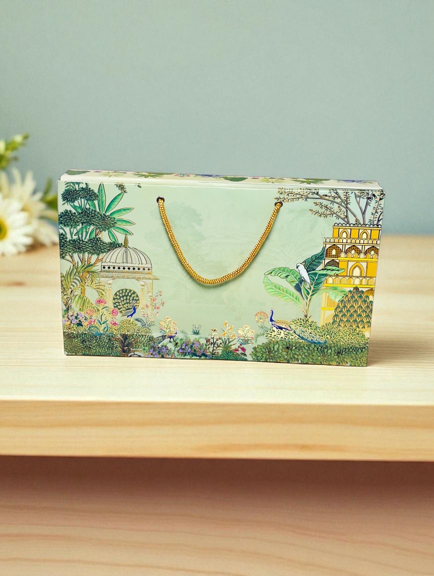 Green Pichwai File Sweet Box with bag (Pack of 10)