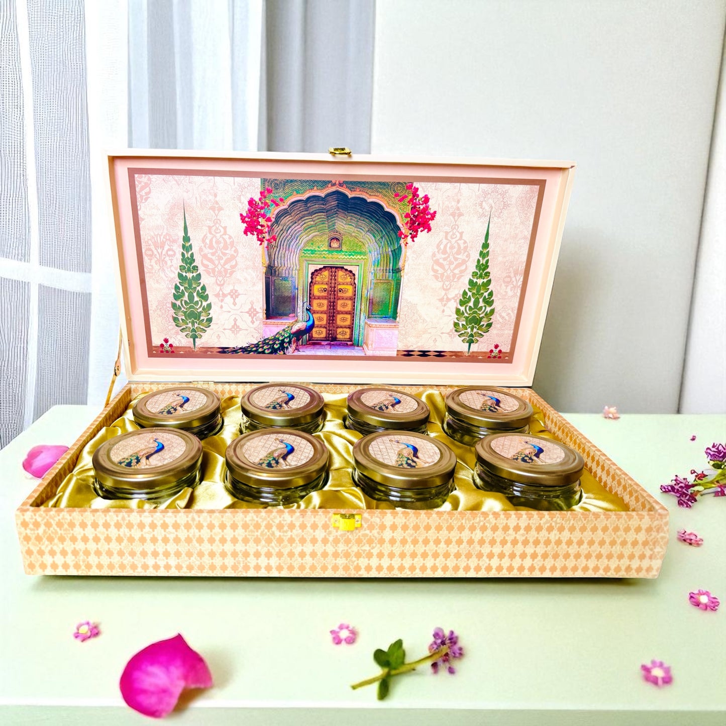 Green Peacock  8 Jar Dryfruit box (with Bag)