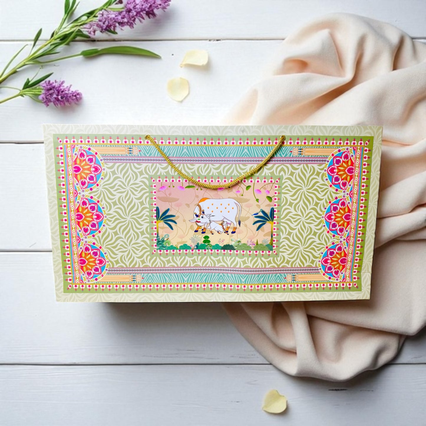 Exclusive Green Pichwai Hamper (with Bag)