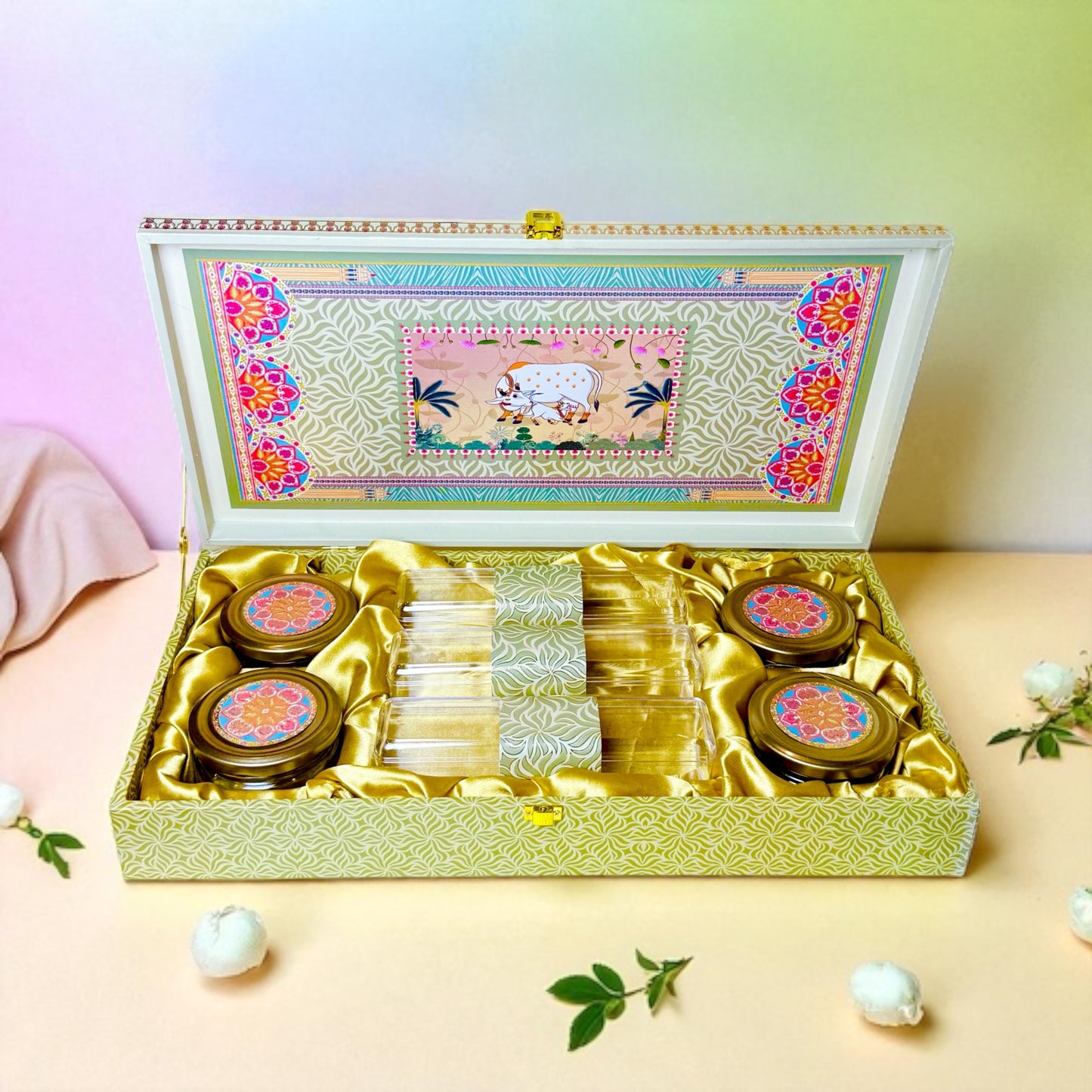 Exclusive Green Pichwai Hamper (with Bag)