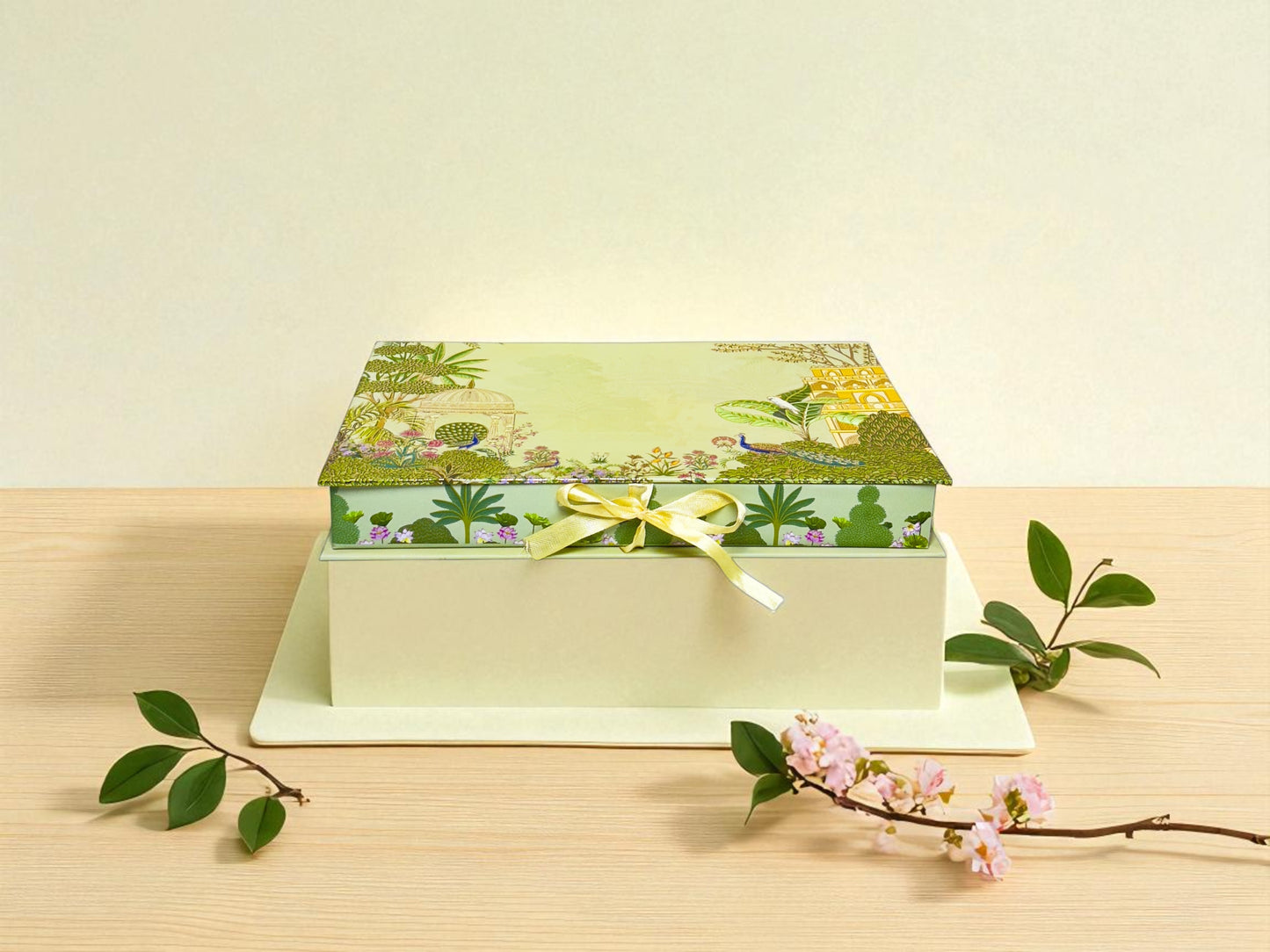 Green Pichwai File Sweet Box with bag (Pack of 10)