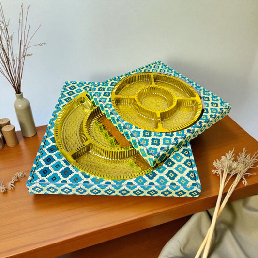 Blue MDF Round Dryfruit Tray (Pack Of 10)