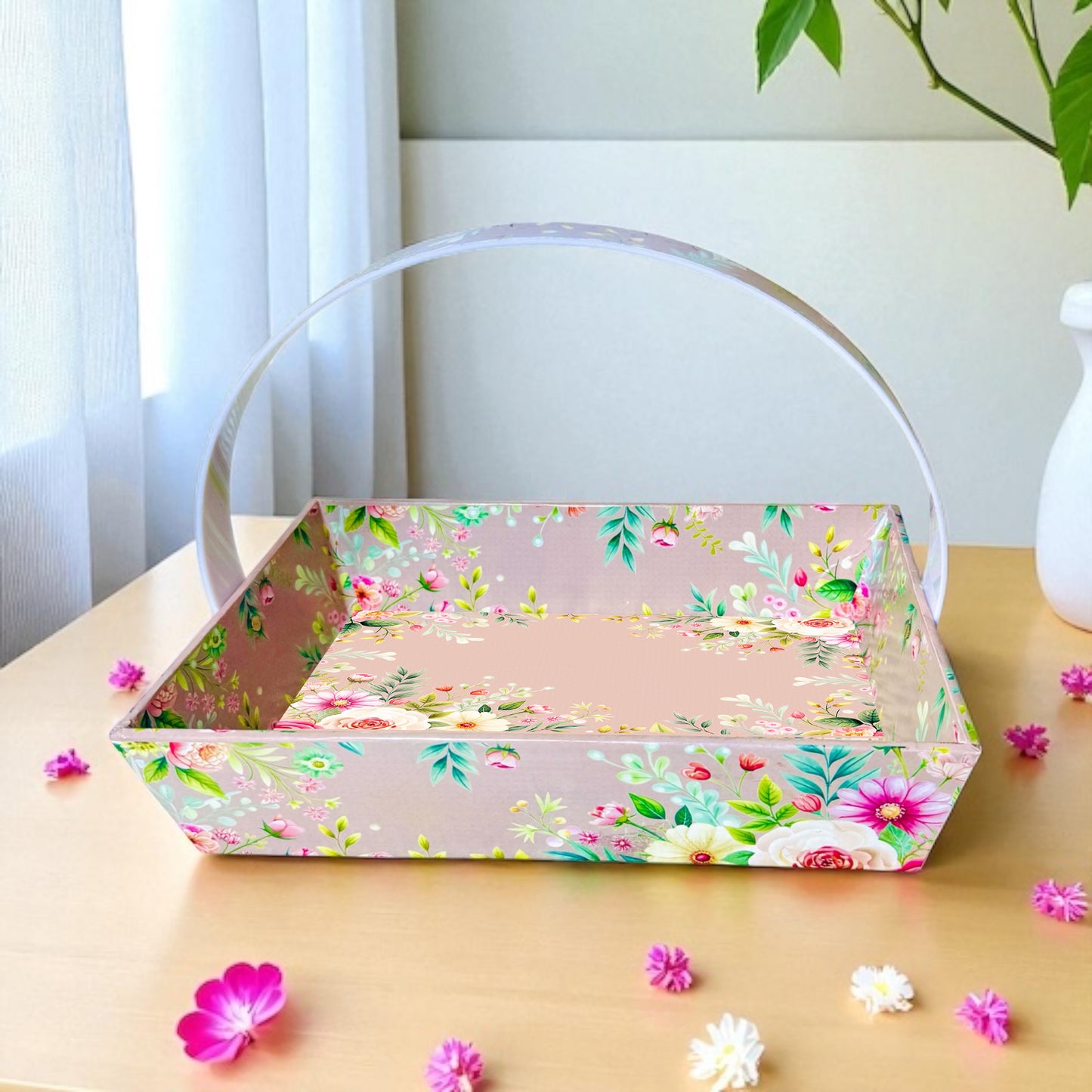 Floral MDF Acrylic Handle Tray (Pack Of 10)