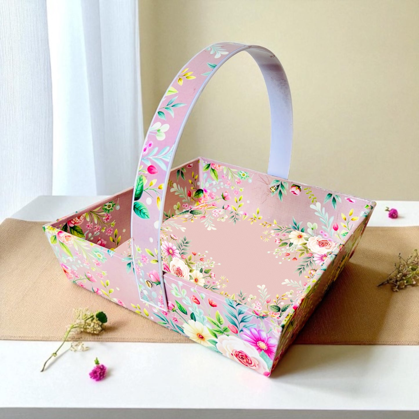 Floral MDF Acrylic Handle Tray (Pack Of 10)