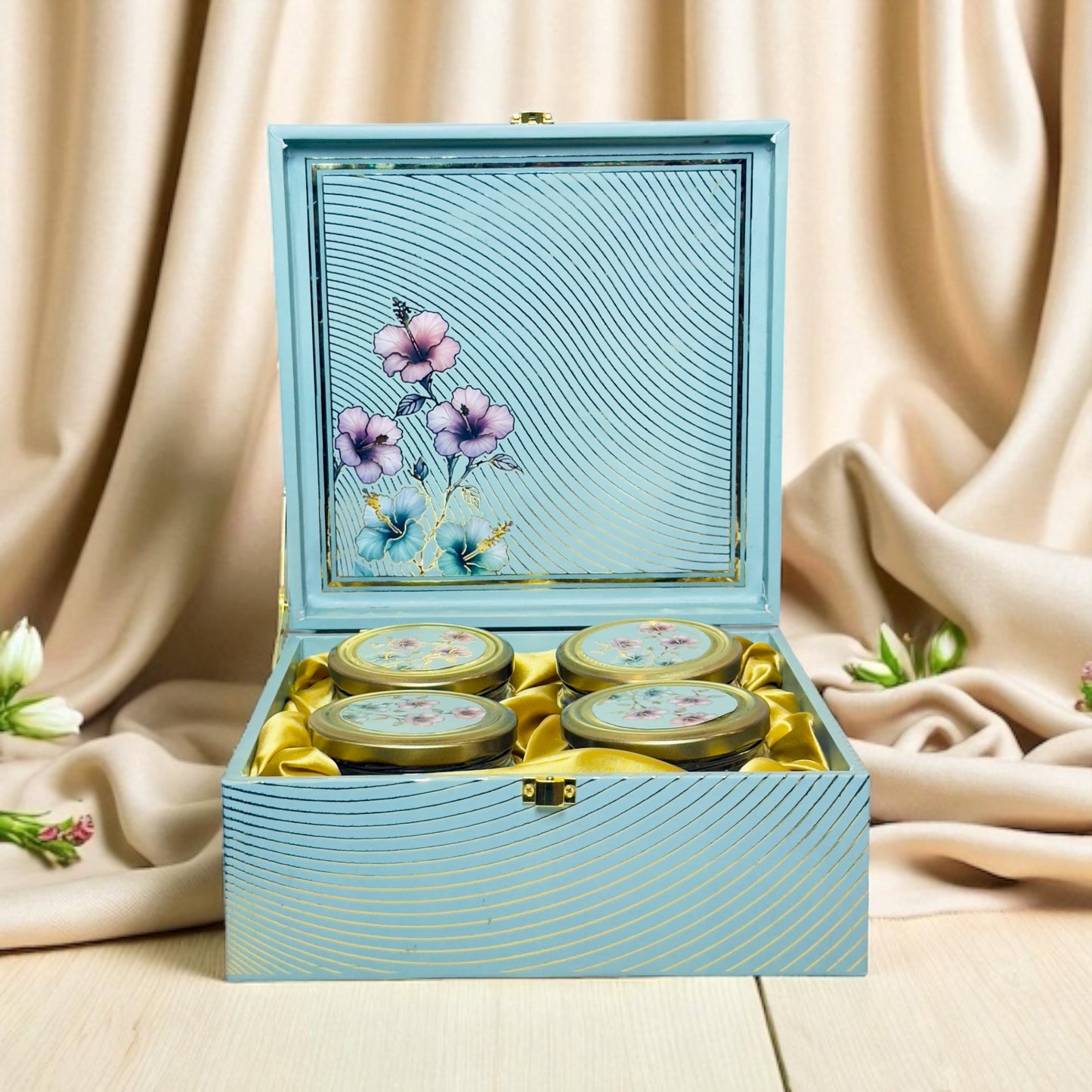 Turquoise Floral 4 Jar box(With Bag)
