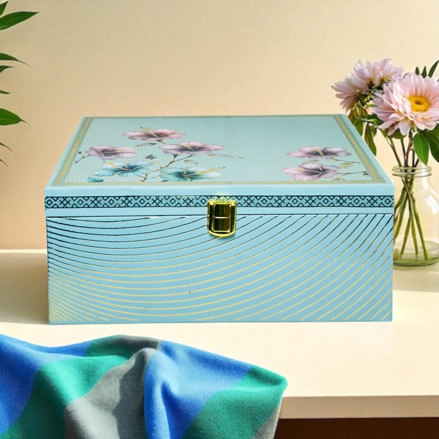 Turquoise Floral 4 Jar box(With Bag)