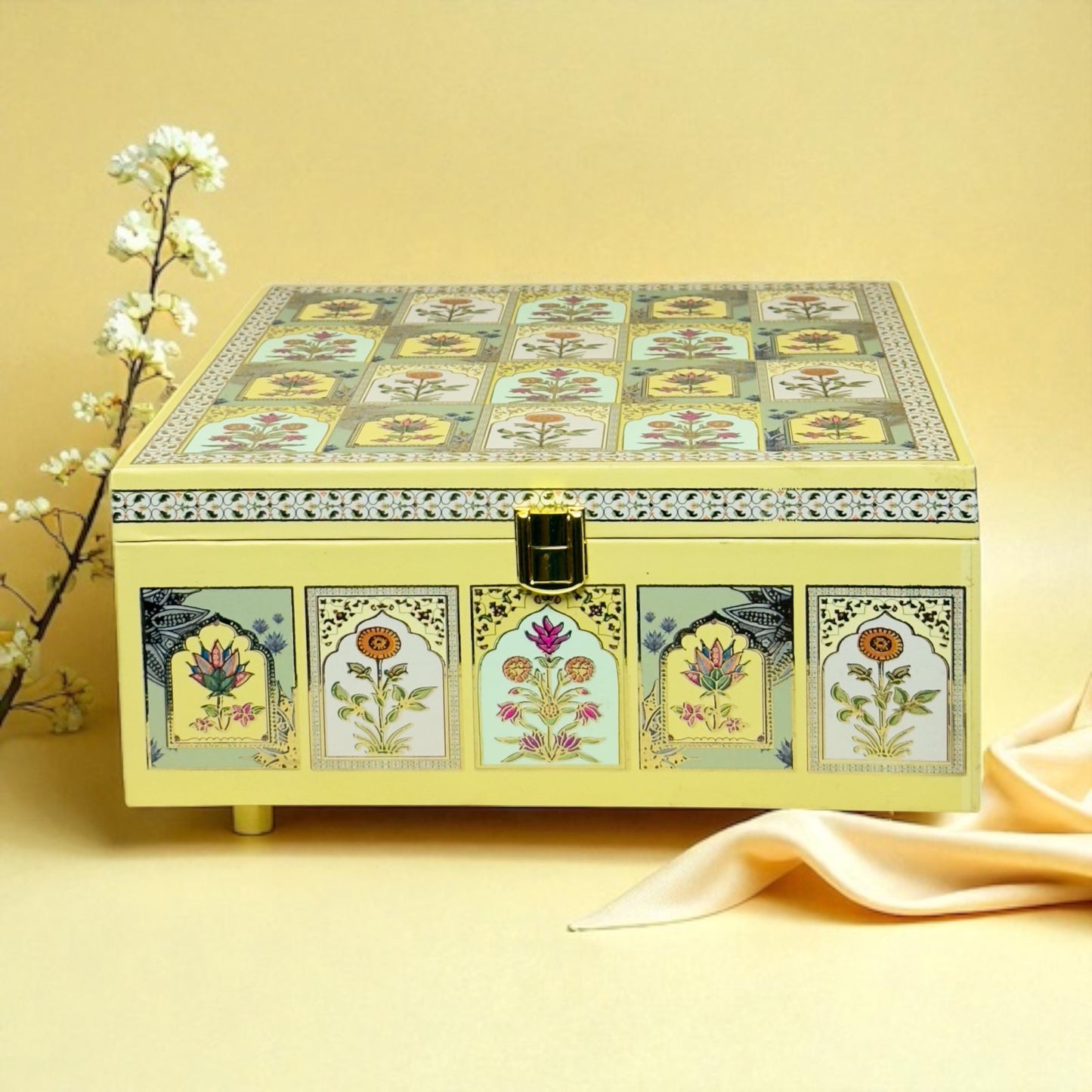 Yellow floral 4 Jar box(With Bag)