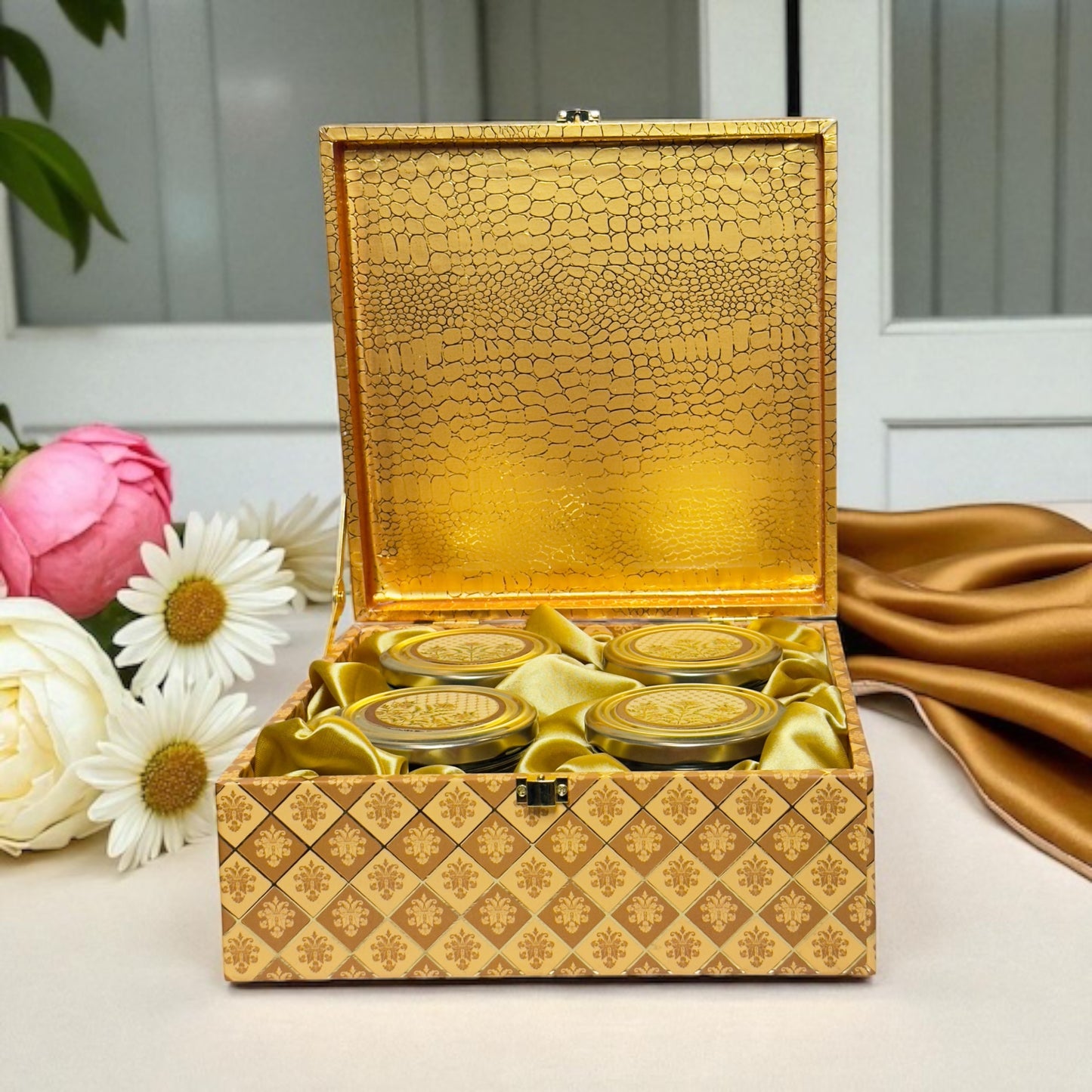 Mustard Floral 4 Jar box (With Bag)