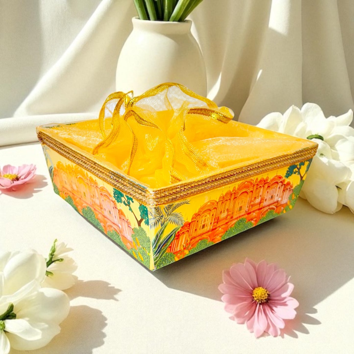 HawaMahal Square Cardboard Basket with net (Pack of 100)