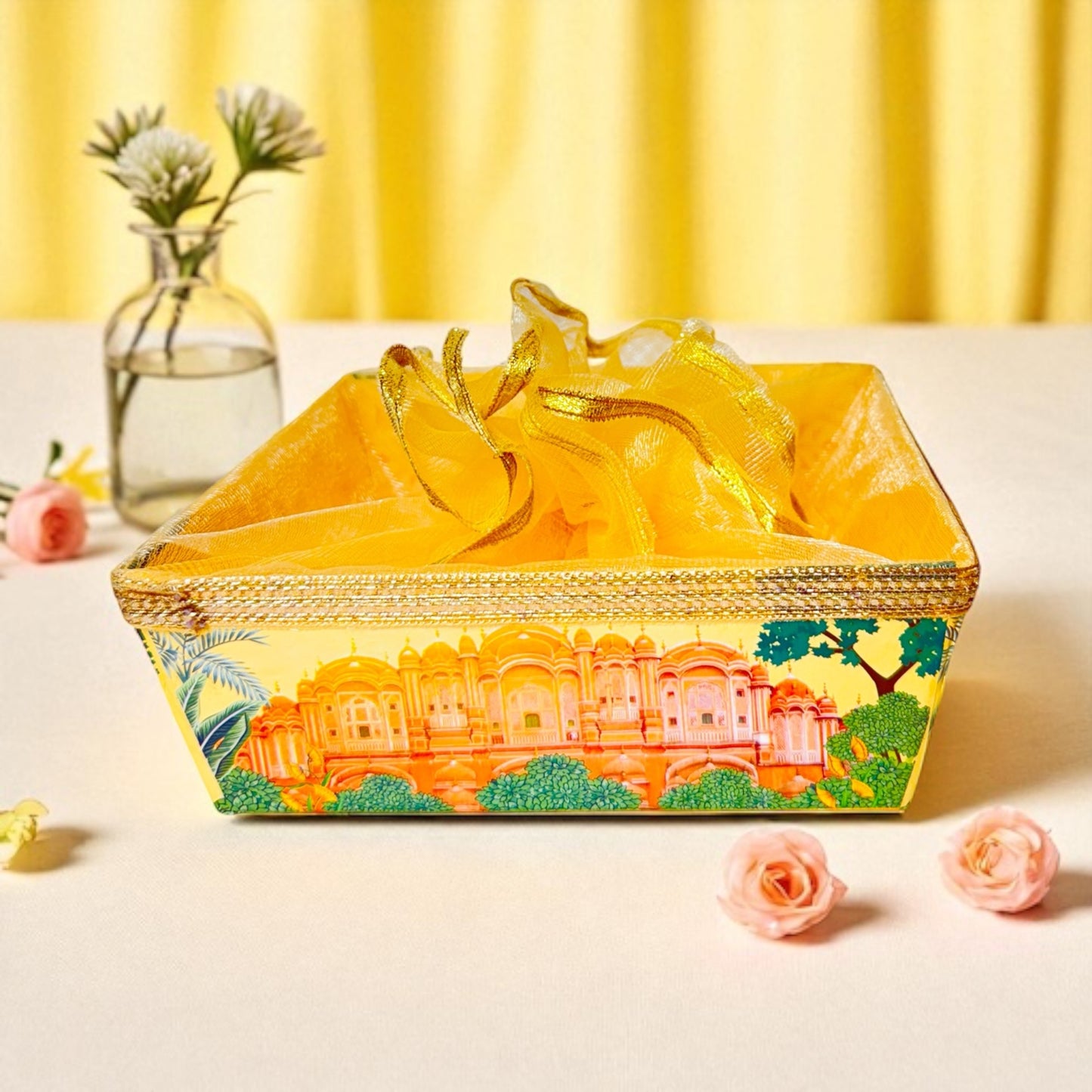 HawaMahal Square Cardboard Basket with net (Pack of 100)