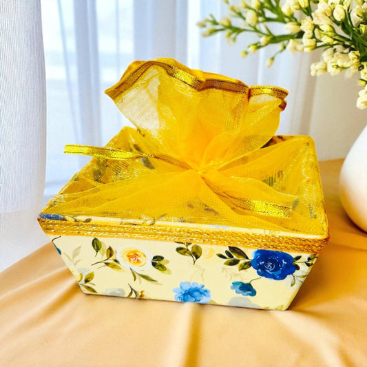 Blue Floral Square Cardboard Basket with net(Pack of 100)