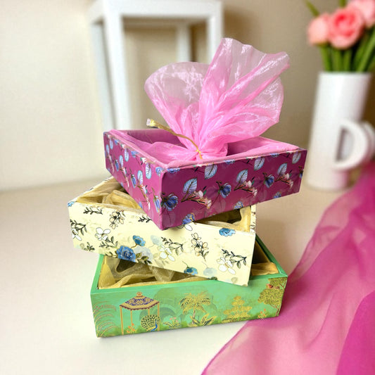 Floral MDF Tray Square with net (Pack Of 10)