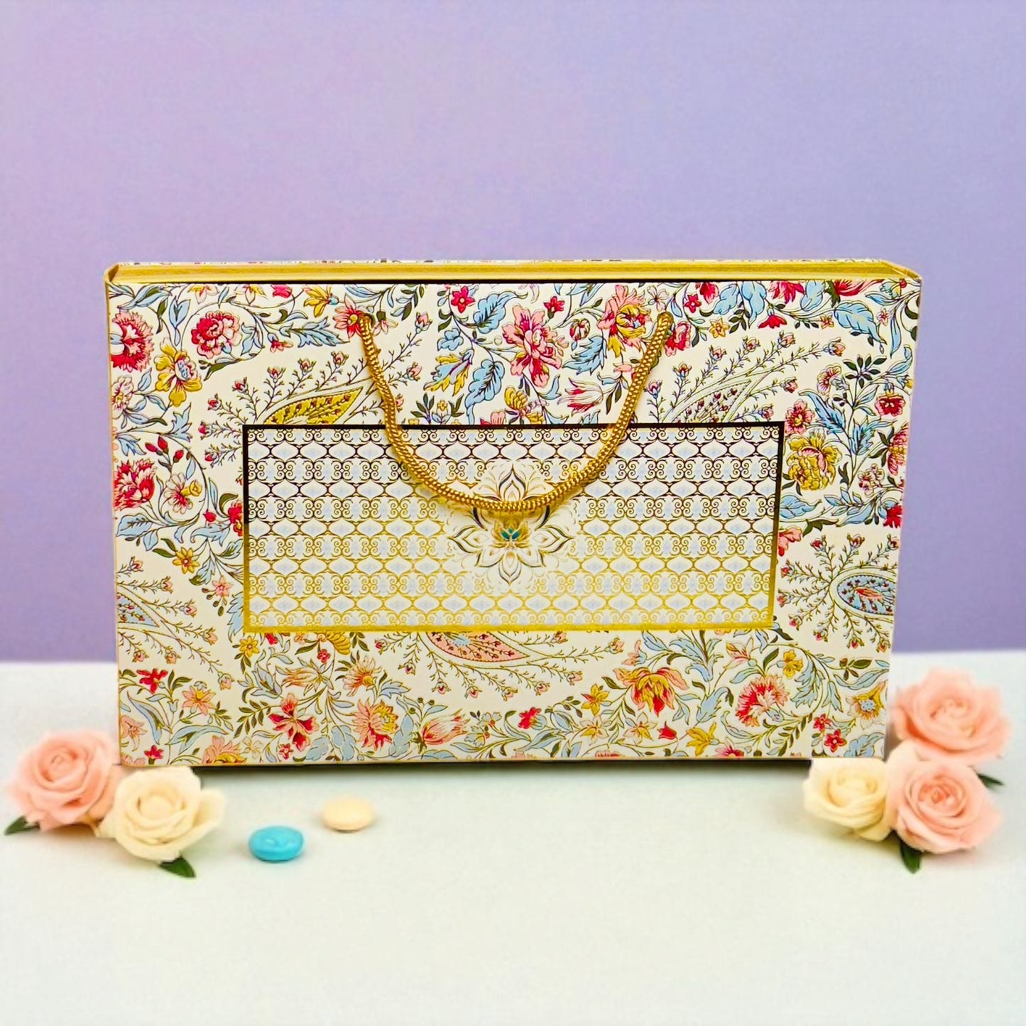 Cream Floral Sweet Box with bag (Pack of 10)