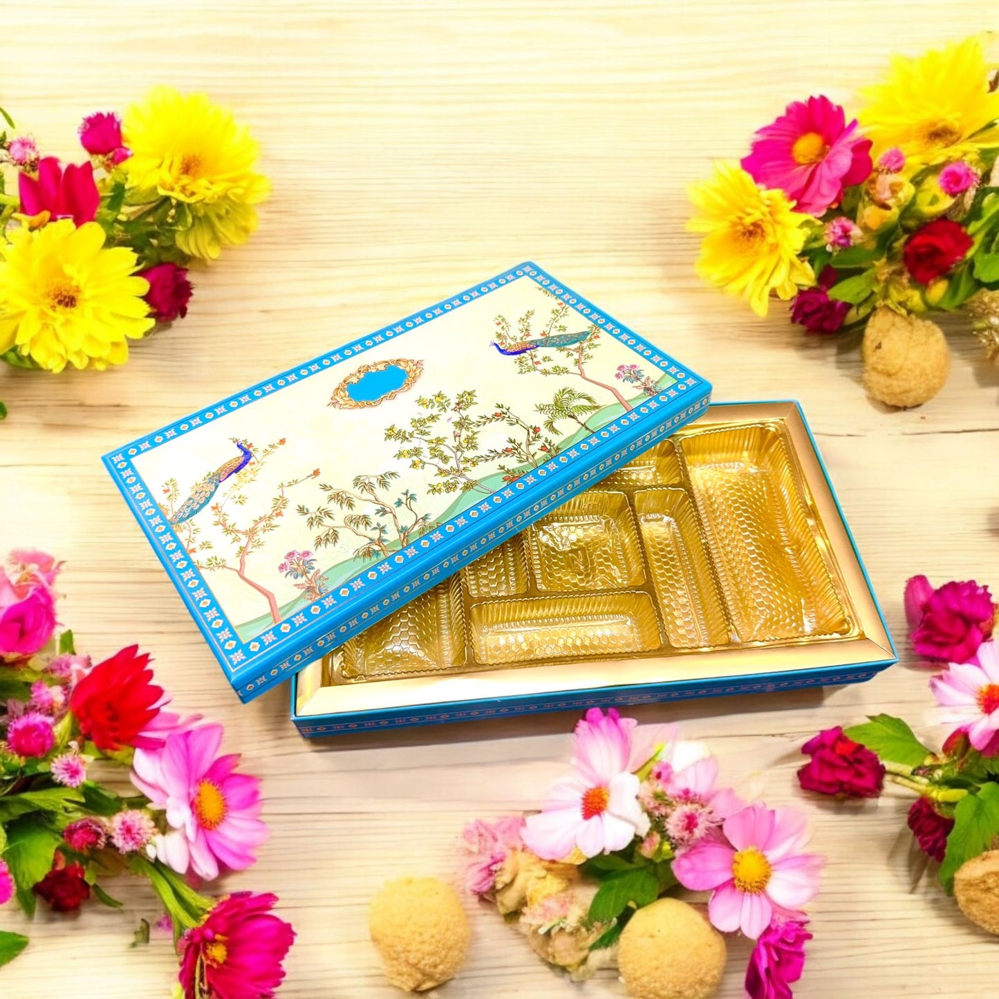 Double Peacock Long Bhaji Box