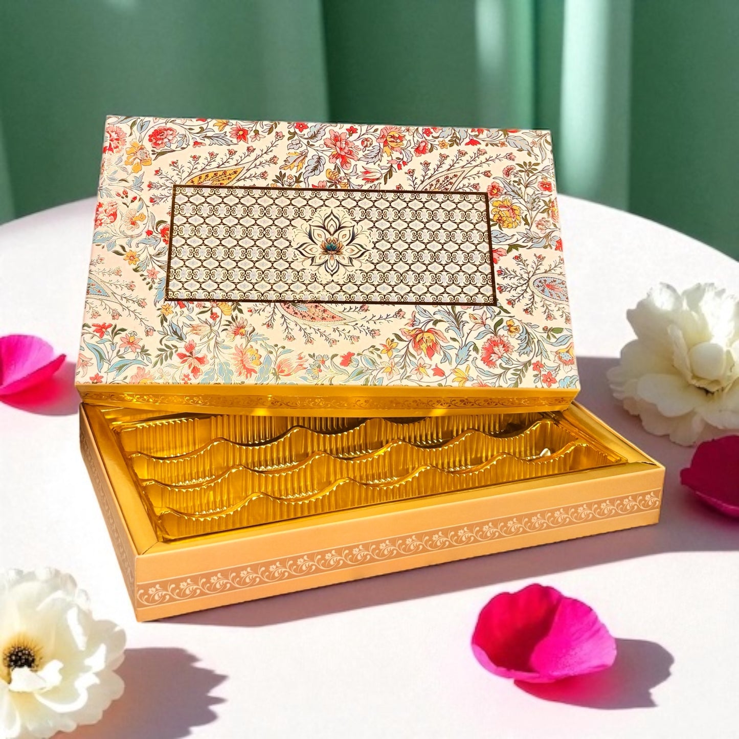 Cream Floral Sweet Box with bag (Pack of 10)