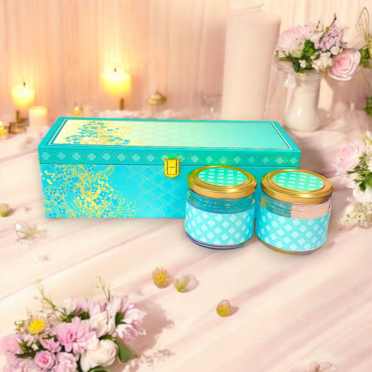 Turquoise Floral 3 Jar box(With Bag)