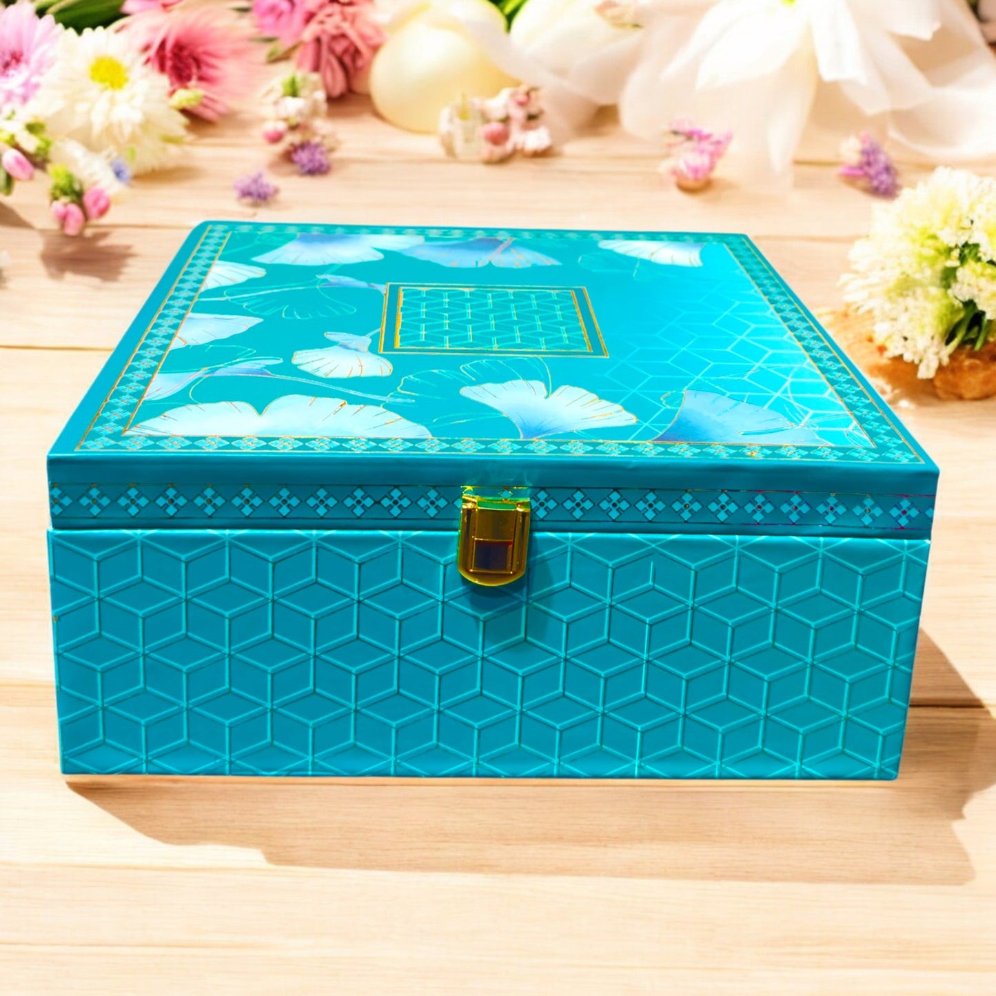 Turquoise Floral 4 Jar box(With Bag)