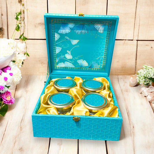 Turquoise Floral 4 Jar box(With Bag)